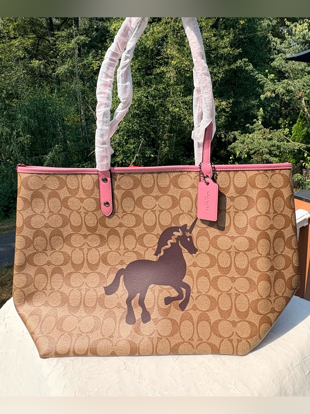 NWT COACH Reversible City Tote In Signature Canvas With Unicorn Motif 78256